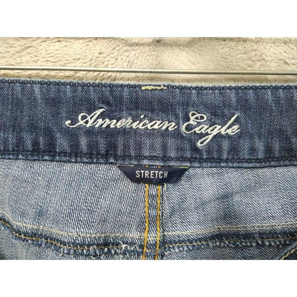 American Eagle Jeans Women 14 Blue Denim Artist Flare Dark Wash Mid Rise Boho - Picture 7 of 9